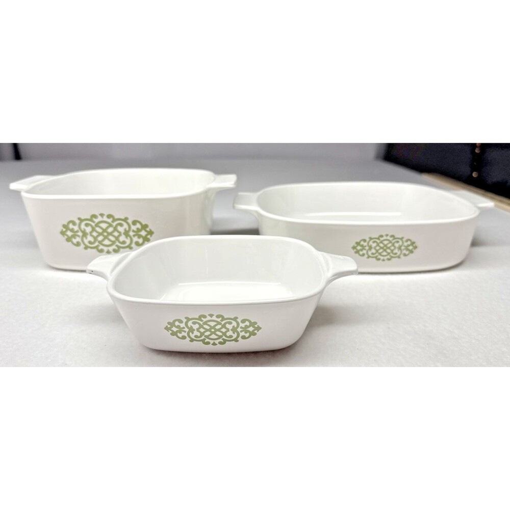 Corning Ware Green Medallion Casserole Dish Set 3pc No Lids Vintage